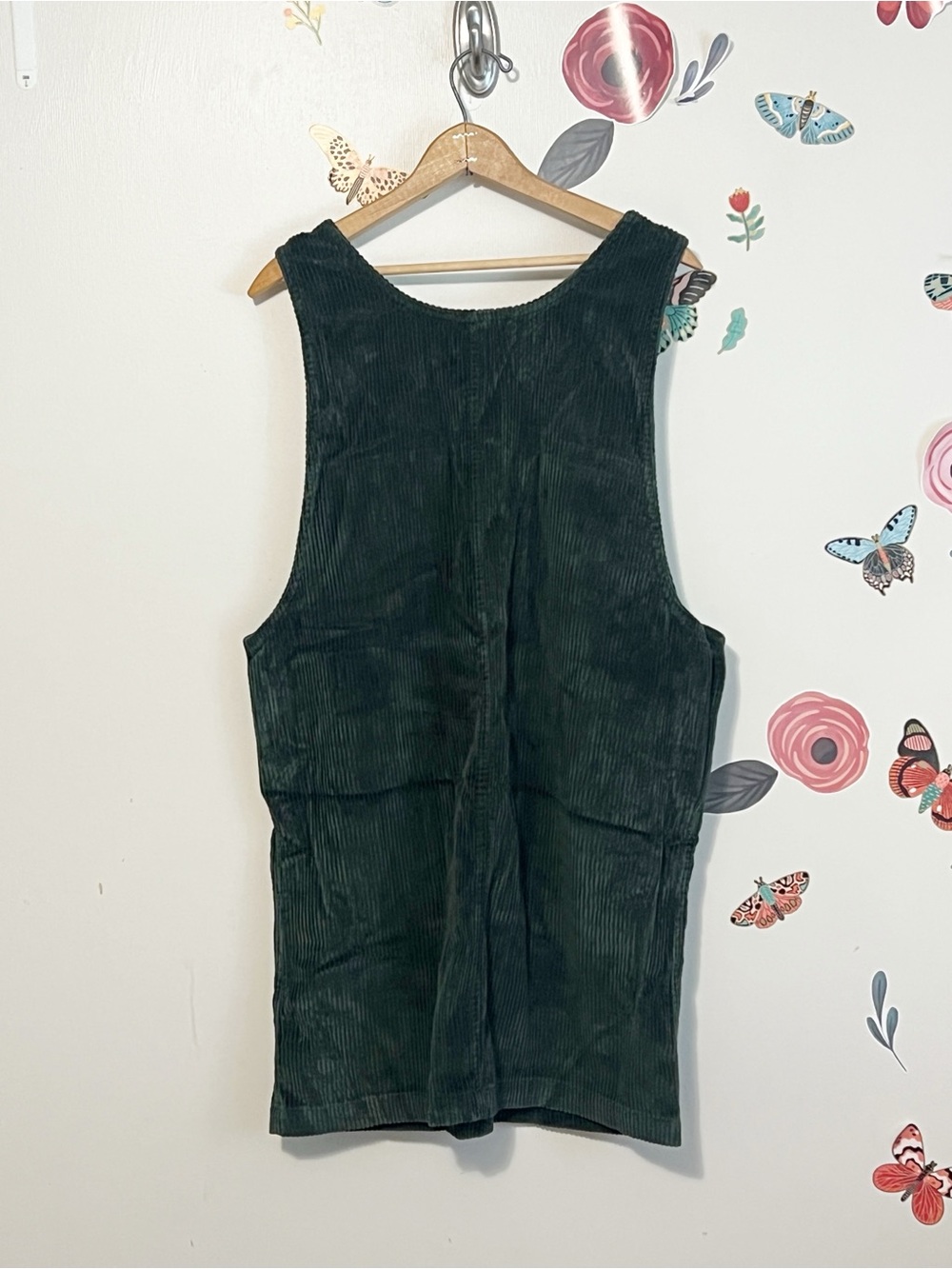 Vintage Dark Green Corduroy Pinafore Mini Dress - Picture 2 of 7